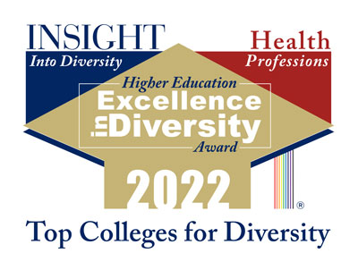 HEEDHP award logo. Text reads: Insight into diversity. Health Professions. Higher Educations Excellence in Diversity Award 2022. Top Colleges for Diversity.
