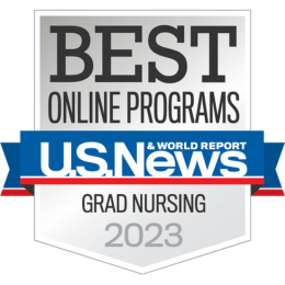 Badge that says "Best Online Programs – U.S. News &World Report – Grad Nursing 2023